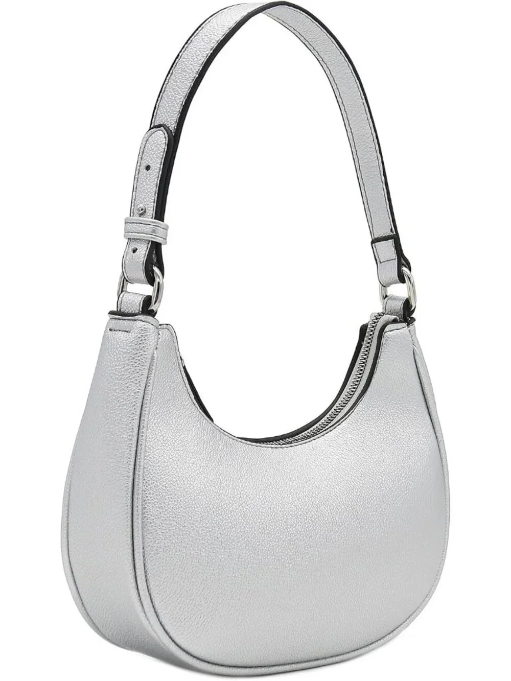 Women Silver Small Crescent For Trendy Underarm Purse Zipper Shoulder Bag